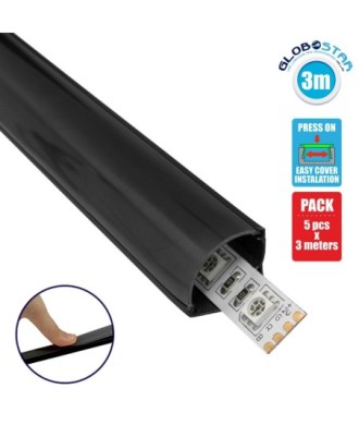 GLOBOSTAR® ALP-CORNER LINEO 70816-3M Επιφανειακό Γωνιακό Προφίλ Αλουμινίου με Μαύρο Φιμέ Πατητό Κάλυμμα για Ταινίες LED IP20 - Μαύρο - Μ300 x Π1.6 x Υ1.6cm - Πακέτο 5 Τεμαχίων